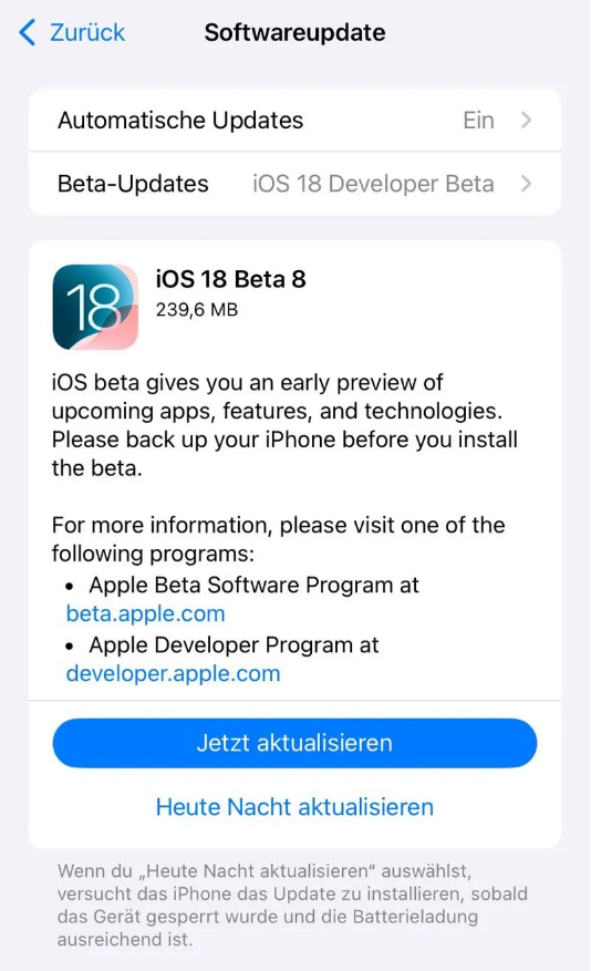 湘乡苹果手机维修分享苹果 iOS / iPadOS 18 开发者预览版 Beta 8 发布 